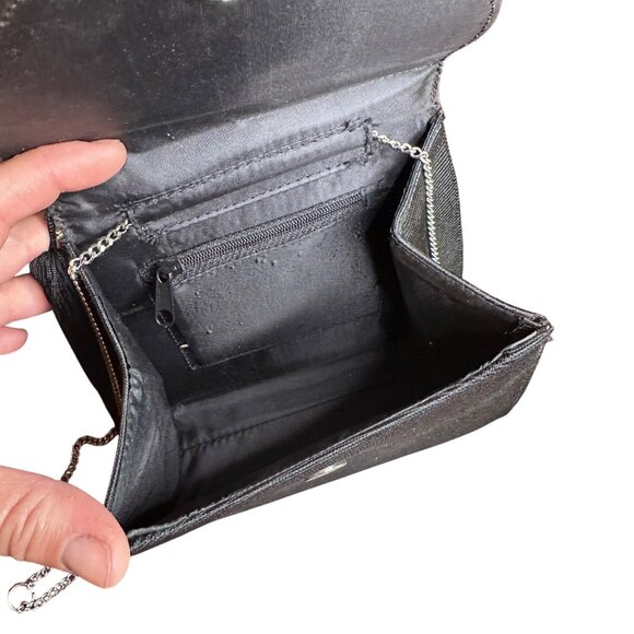 Vintage-Inspired Black Ribbed Purse With Top Handle & Detachable Chain Strap - Picture 9 of 9